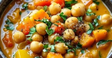 Würziger Kichererbseneintopf in einer Schüssel serviert