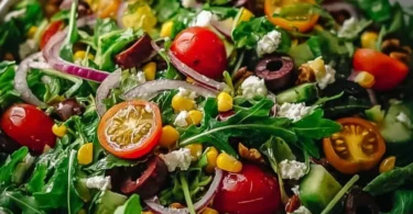 Ein bunter 5 Minuten Salat in einer Schüssel, schnell zubereitet und frisch.