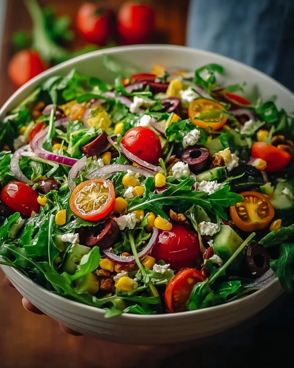 Ein bunter 5 Minuten Salat in einer Schüssel, schnell zubereitet und frisch.