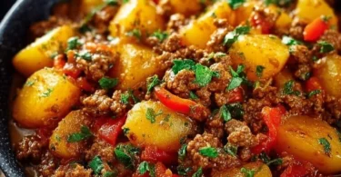Leckeres Bauerntopf-Gericht mit frischen Zutaten in einem Topf gekocht.