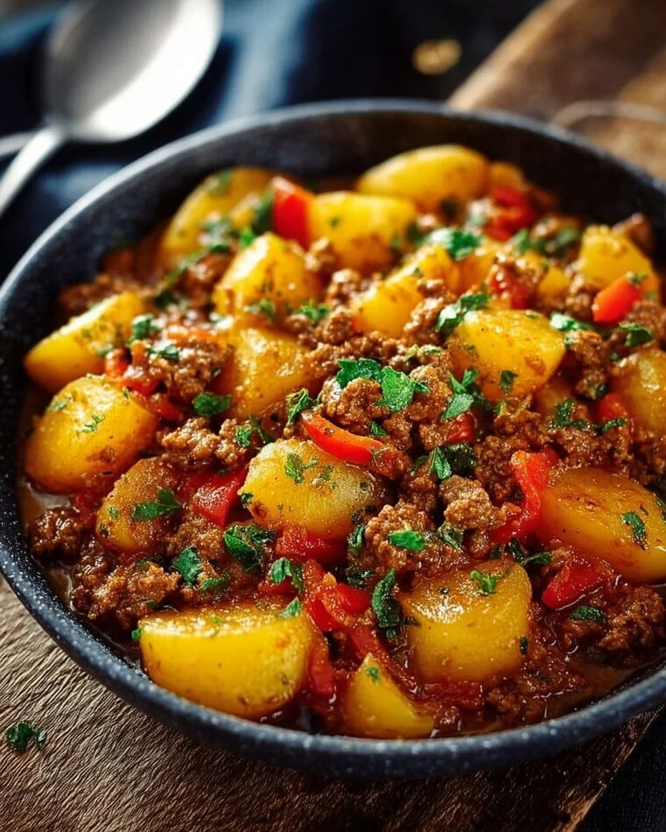 Leckeres Bauerntopf-Gericht mit frischen Zutaten in einem Topf gekocht.