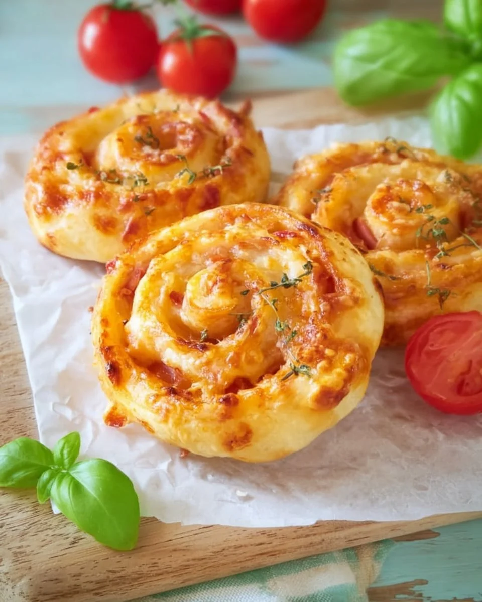Leckere Blätterteigschnecken mit verschiedenen Füllungen auf einem Tisch