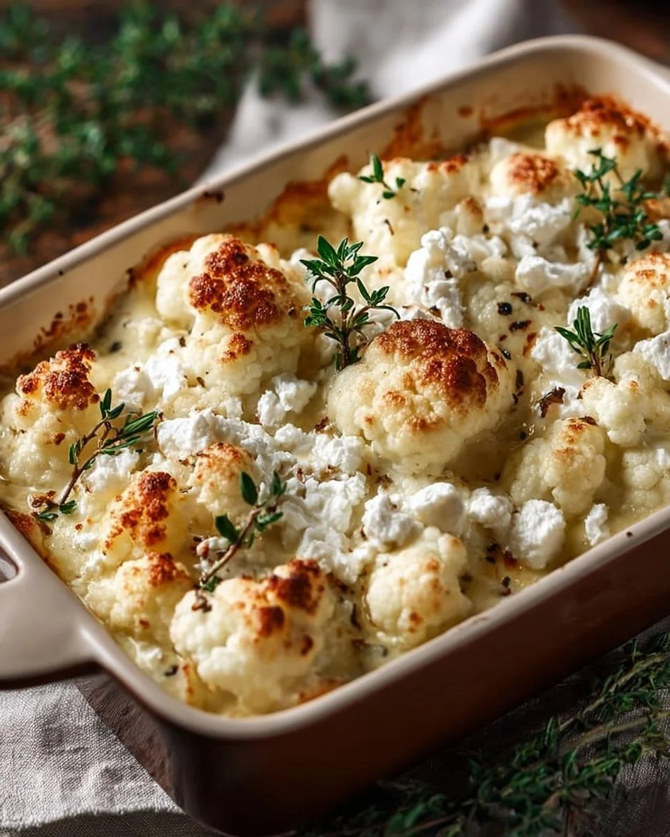 Blumenkohl-Hack-Auflauf mit Feta auf einem Teller serviert