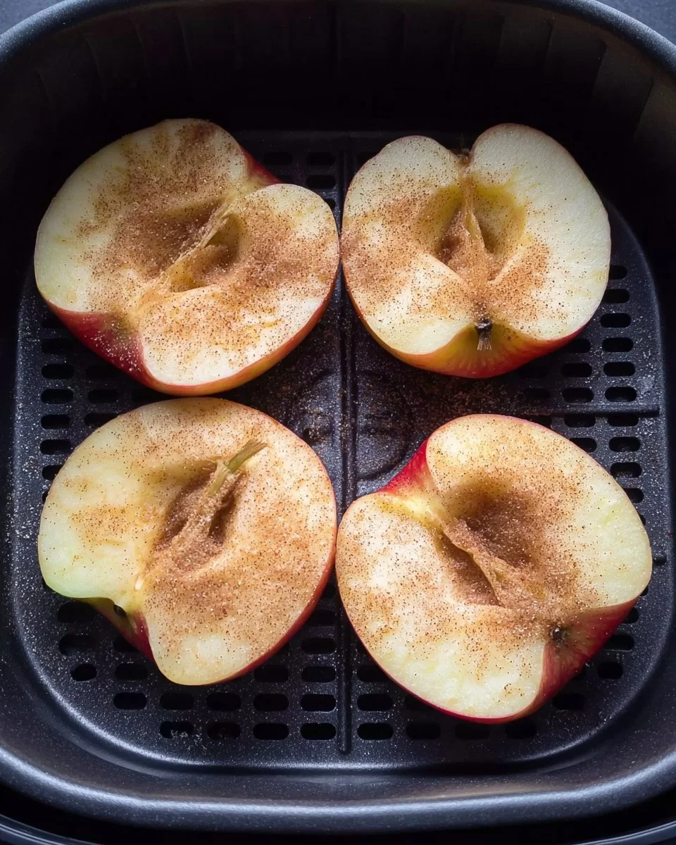 Leckerer Bratapfel aus der Heißluftfritteuse, serviert in einer Schale