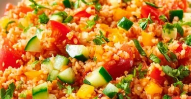 Frischer Bulgursalat mit Gemüse in einer Schüssel serviert