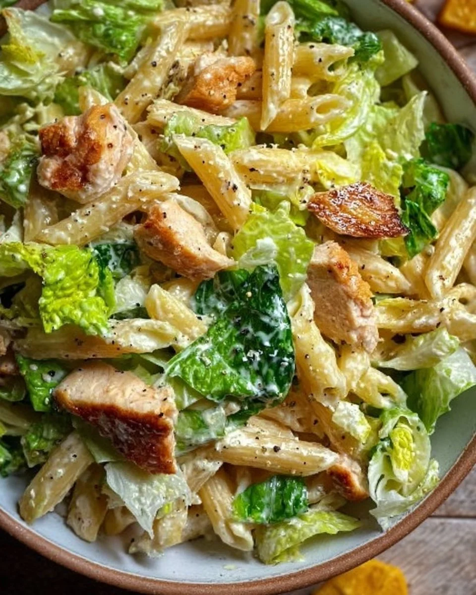 Caesar Nudelsalat mit Römersalat