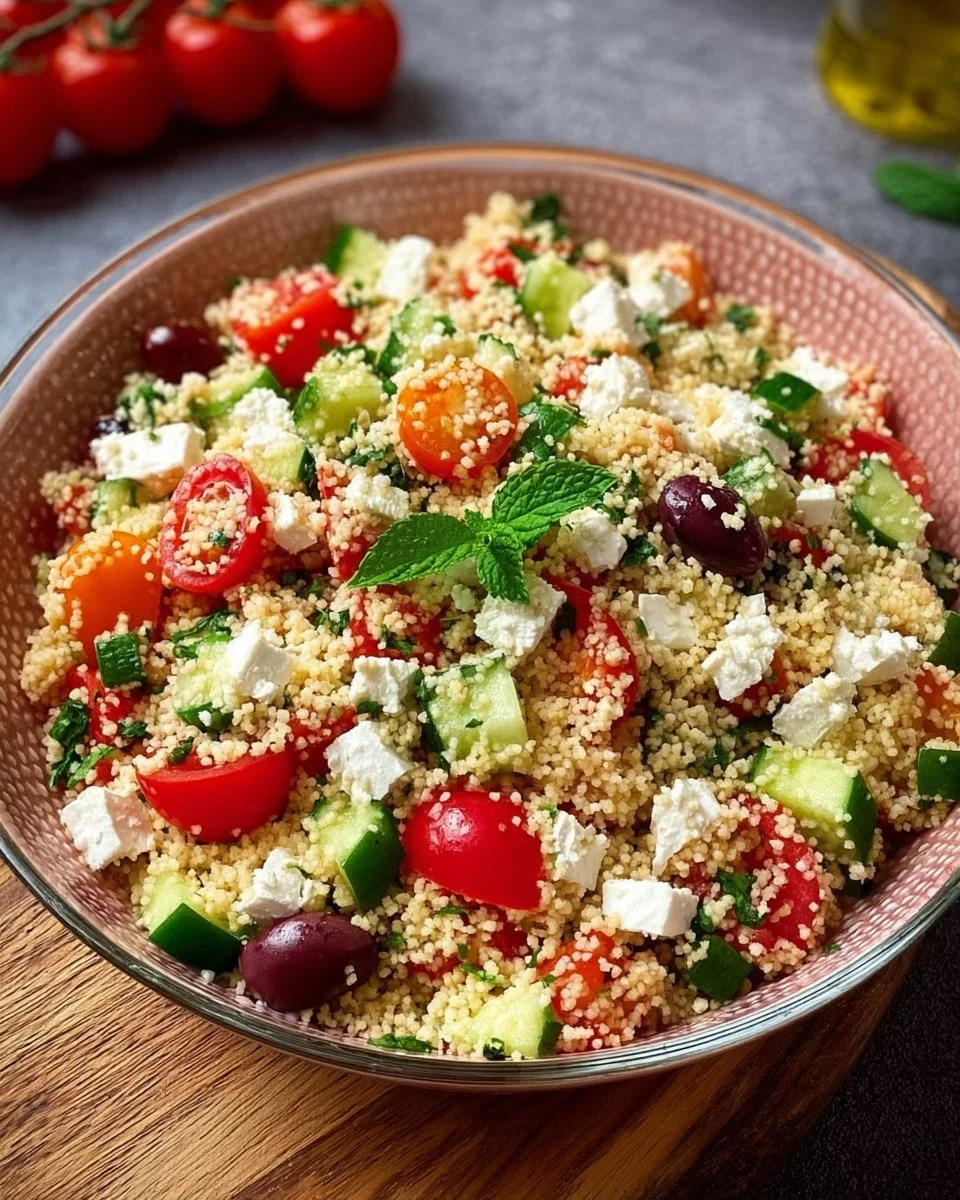 Couscous-Salat mit Feta, frische Zutaten und leckeres Dressing
