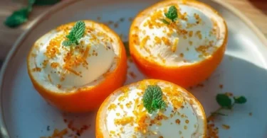 Cremiges Aperol Orangen Eis in einer Schale serviert