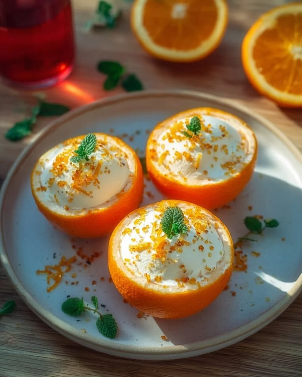 Cremiges Aperol Orangen Eis in einer Schale serviert
