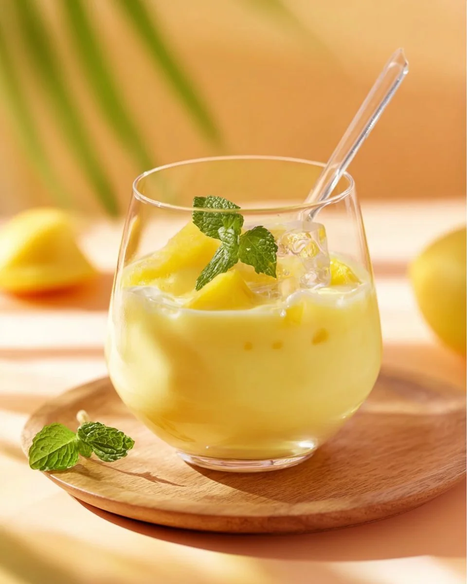 Eierlikörbowle mit Ananas und Sekt in einer eleganten Glaskaraffe