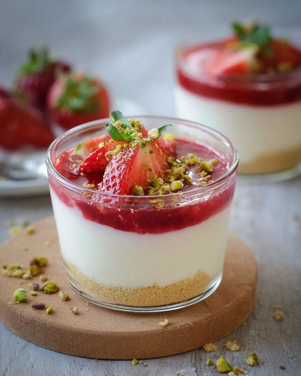 Leckeres Erdbeer-Dessert im Glas mit frischen Erdbeeren und Sahne