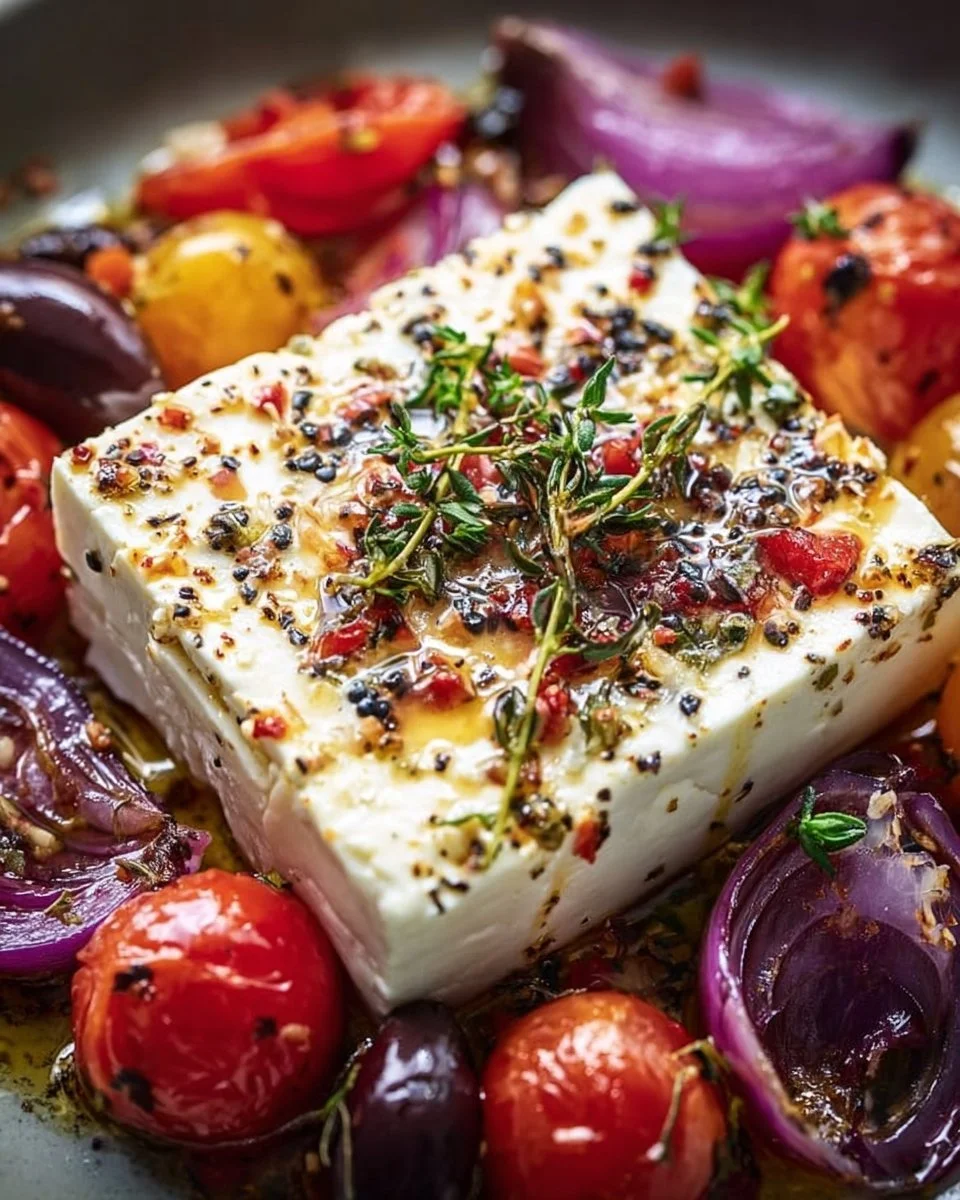 Feta Käse, zubereitet im Airfryer, serviert auf einem Teller