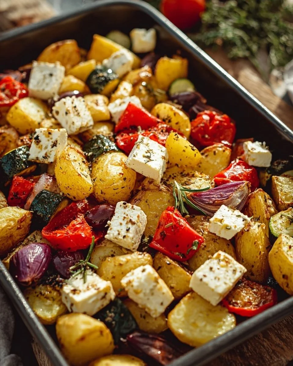 Feta-Kartoffeln mit Ofengemüse
