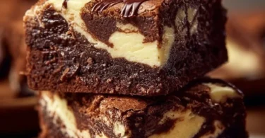 Saftige Frischkäse-Brownies mit cremiger Füllung auf einem Teller