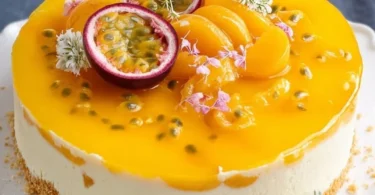 Fruchtige Pfirsich-Maracuja-Torte mit frischen Früchten und sahniger Creme