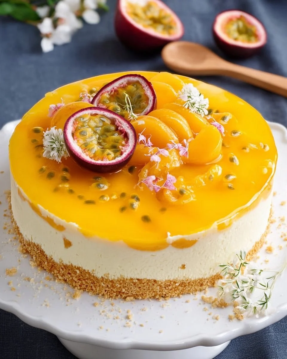 Fruchtige Pfirsich-Maracuja-Torte mit frischen Früchten und sahniger Creme