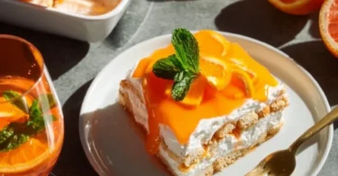 Fruchtiges Aperol Spritz-Tiramisu mit frischen Zutaten serviert