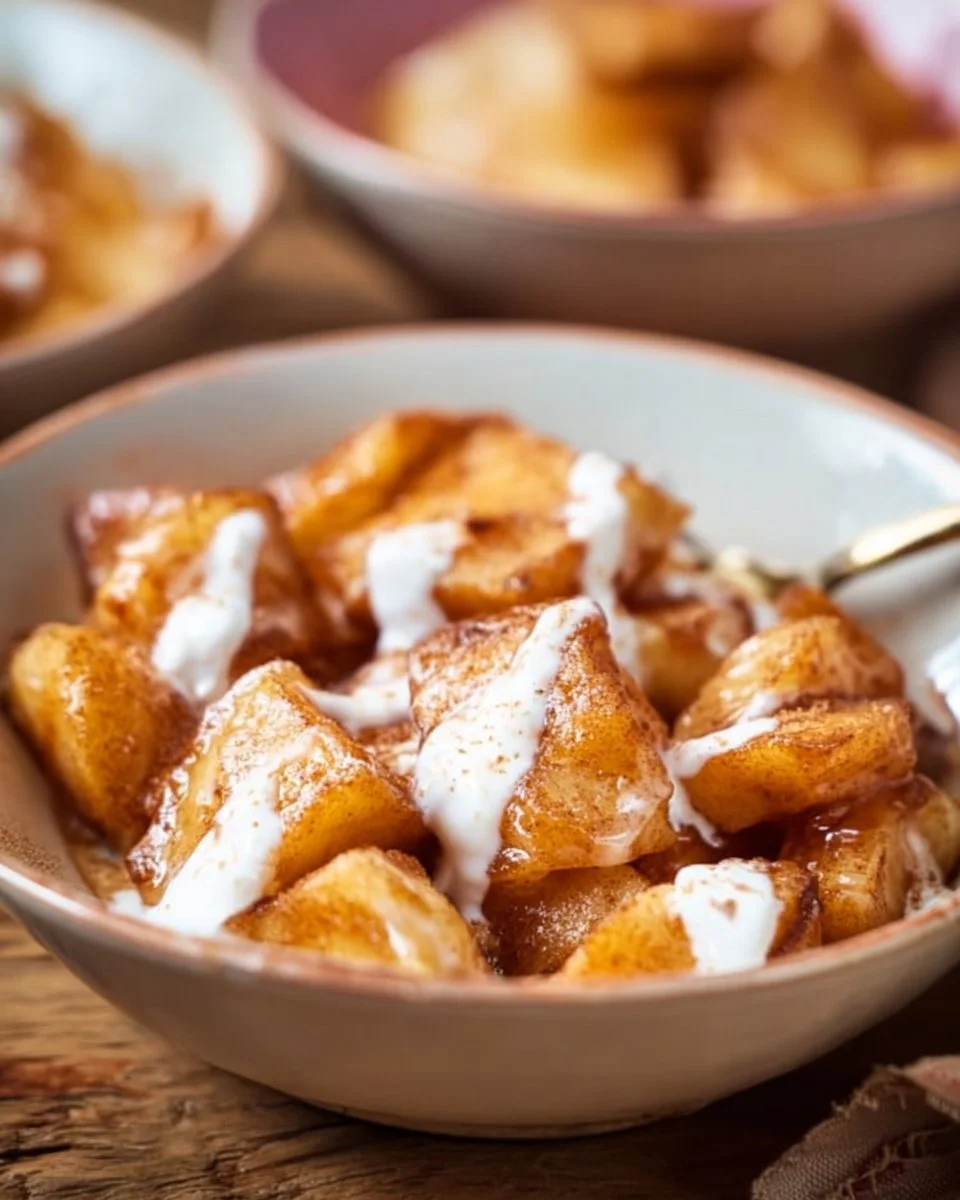 Gebackene Äpfel aus dem Air Fryer serviert mit Zimt und Mandeln