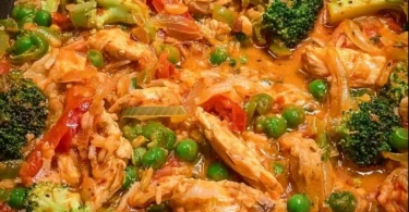 Bunte Gemüsepfanne mit Hähnchen und frischen Zutaten