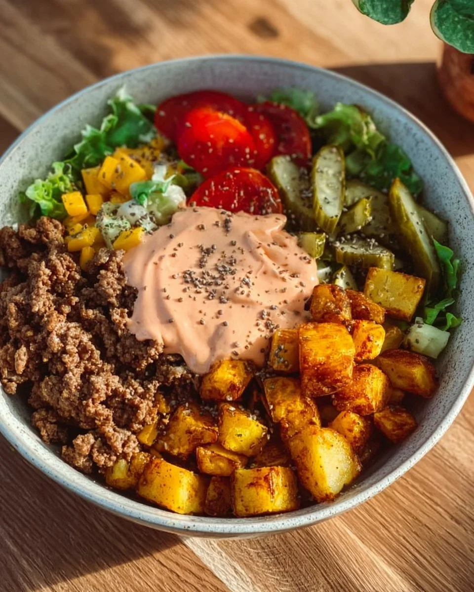 Gesunde Burger Bowl mit frischen Zutaten und köstlichem Geschmack