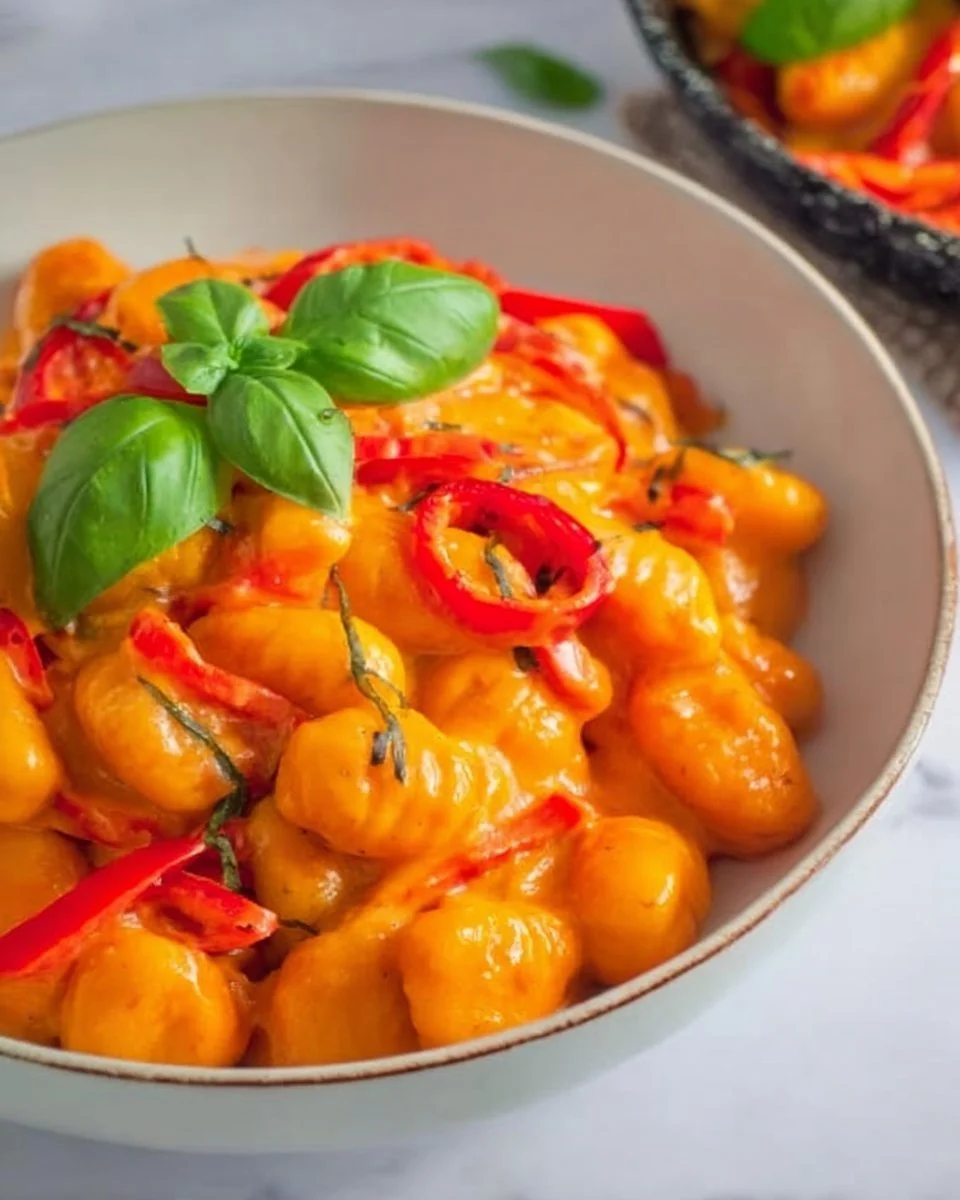 Leckere Gnocchi Paprika Pfanne mit bunter Paprika und Gewürzen