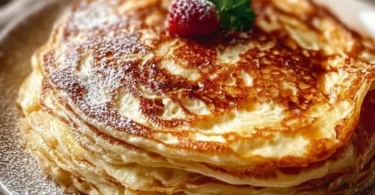 Griechische Joghurtpfannkuchen auf einem Teller serviert
