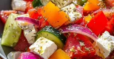 Griechischer Bauernsalat mit Tomaten, Gurken, Oliven und Feta-Käse