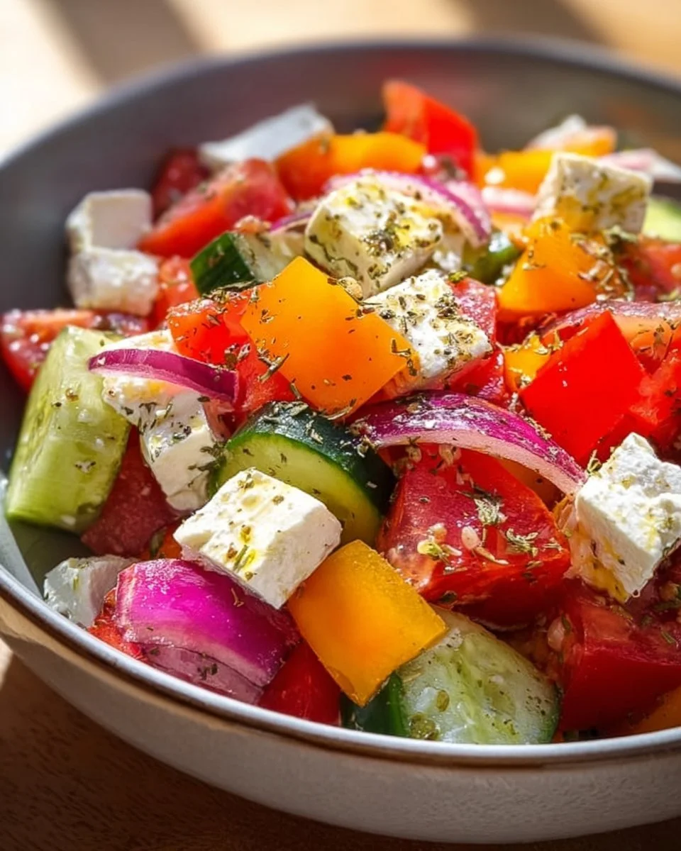 Griechischer Bauernsalat mit Tomaten, Gurken, Oliven und Feta-Käse