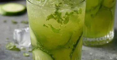 Erfrischende Gurkenlimonade mit Ingwer und Minze in einem Glas