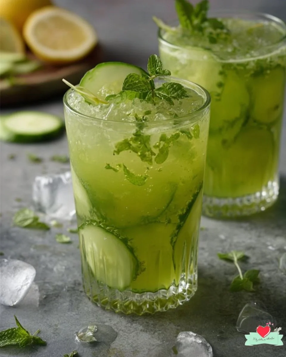 Erfrischende Gurkenlimonade mit Ingwer und Minze in einem Glas