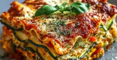 Hohe Protein-Gemüse-Lasagne mit frischem Gemüse und proteinreicher Füllung