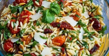 Italienischer Orzo Salat mit frischem Gemüse und Kräutern