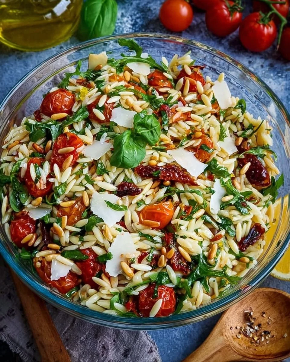 Italienischer Orzo Salat mit frischem Gemüse und Kräutern