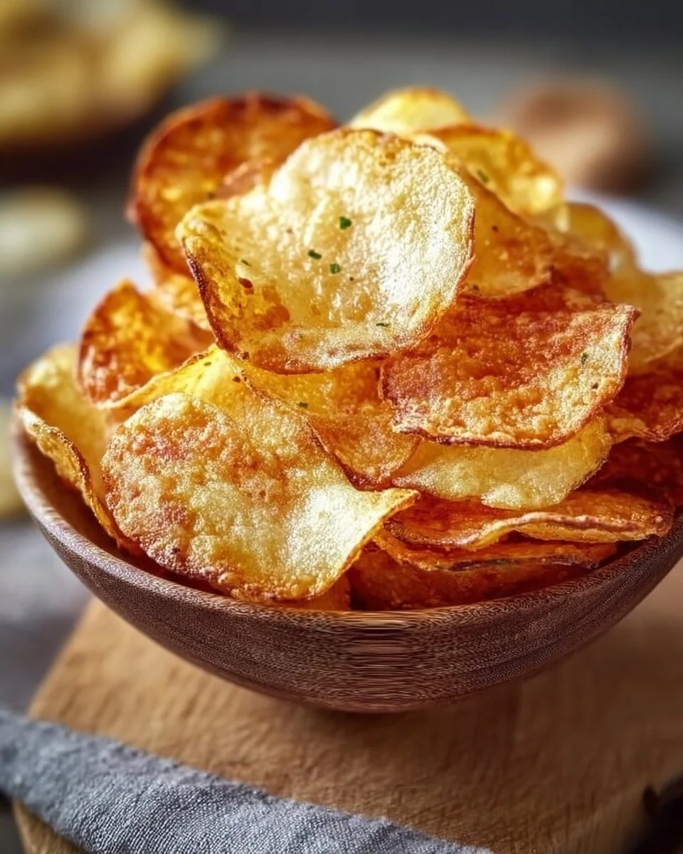 Köstliche Kartoffelchips aus der Heißluftfritteuse auf einem Teller.