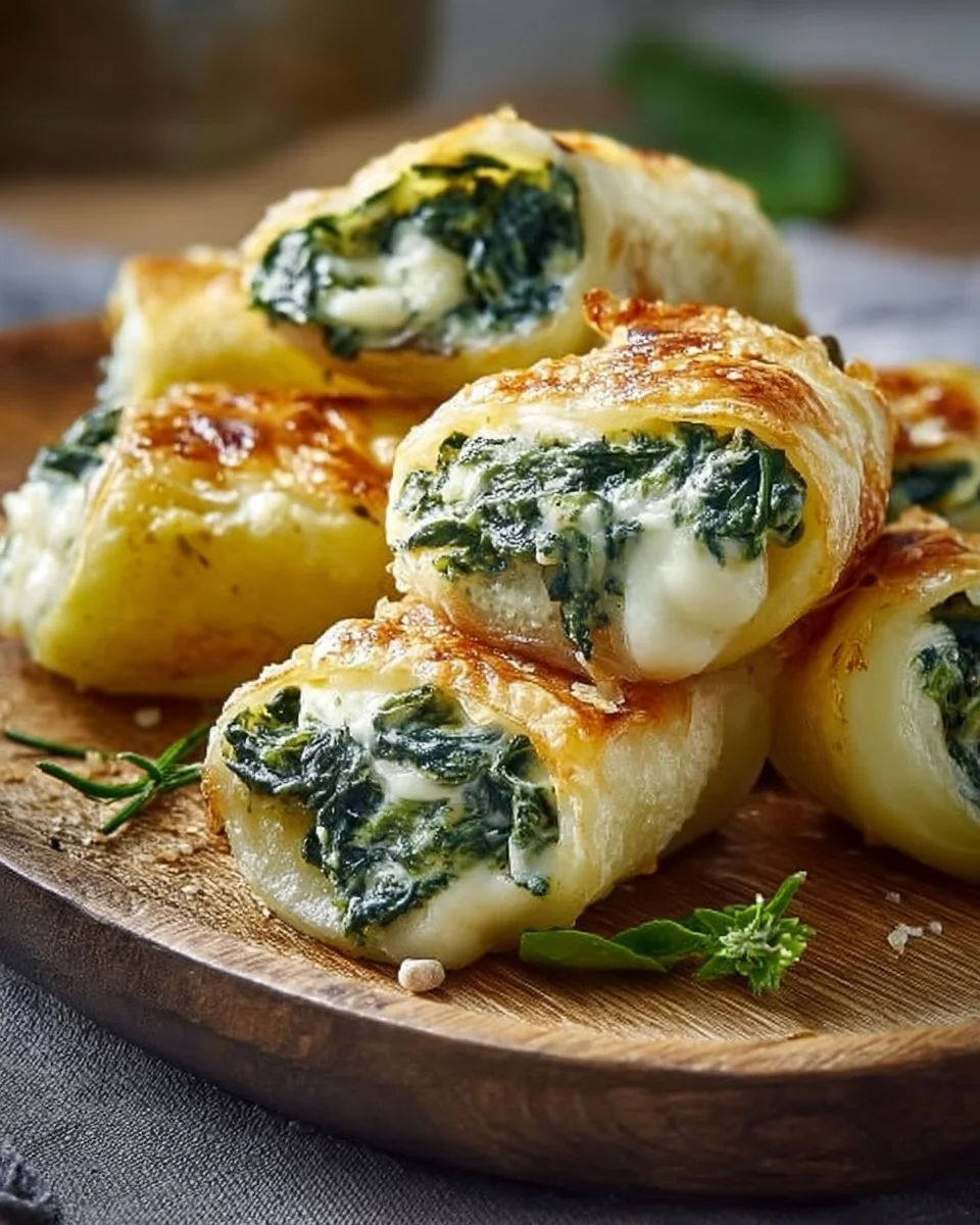 Kartoffeltaschen gefüllt mit Spinat und Frischkäse auf einem Teller