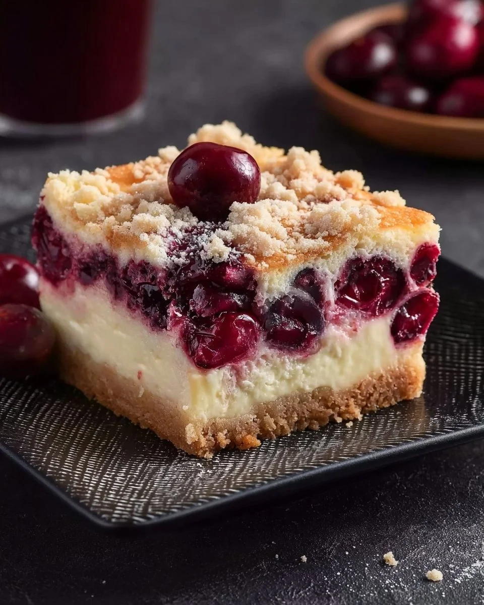 Käsekuchen mit Kirschen und Streuseln