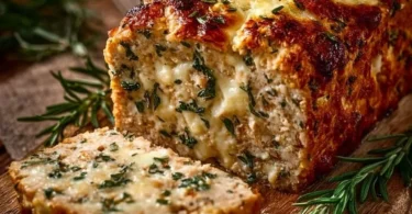 Knoblauch Parmesan Hähnchen Hackbraten auf einem Teller serviert