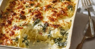 Mangold-Kartoffel-Auflauf mit Käse überbacken, ein herzhaftes Rezept.