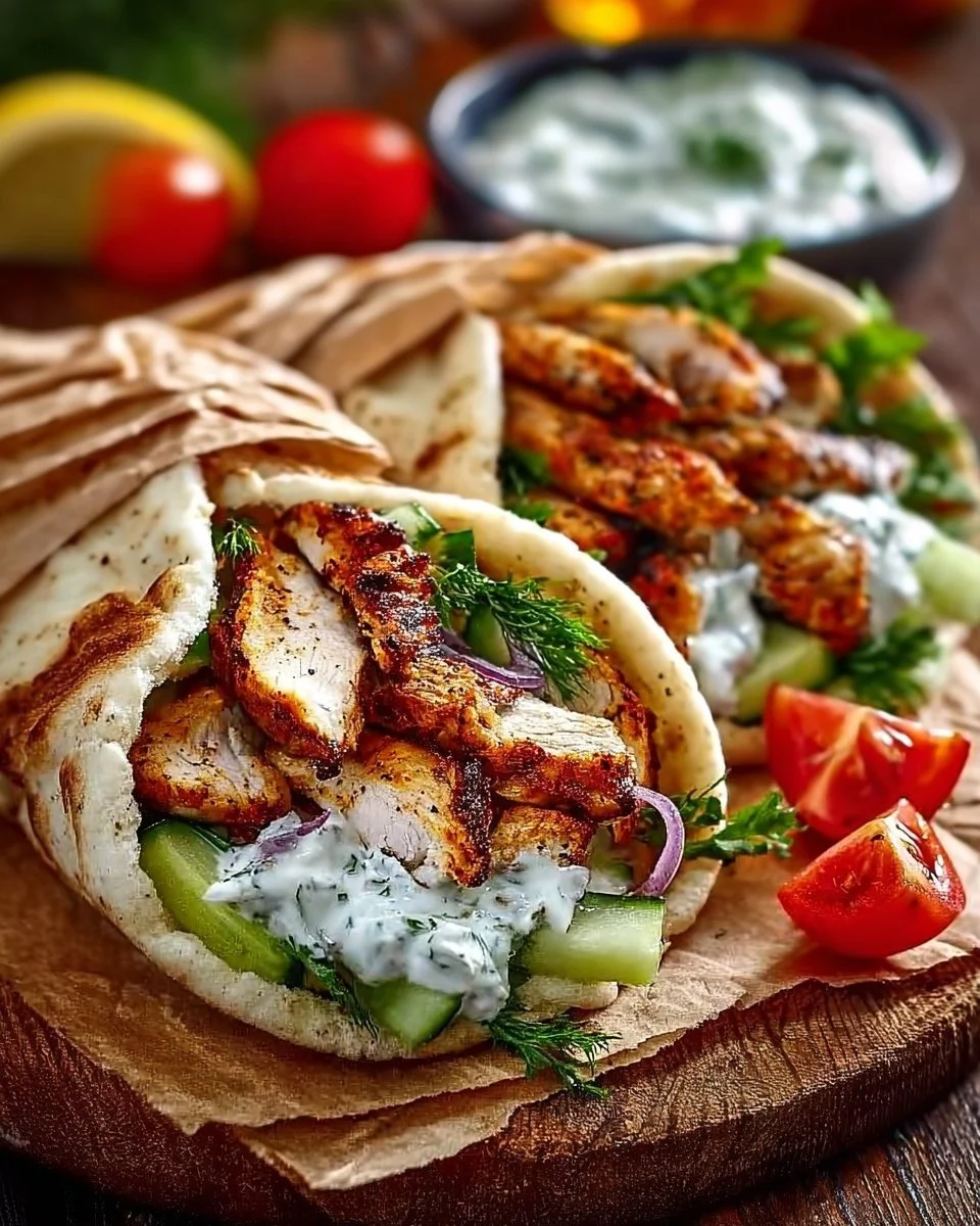 Mediterranean Chicken Gyros with Feta Tzatziki
