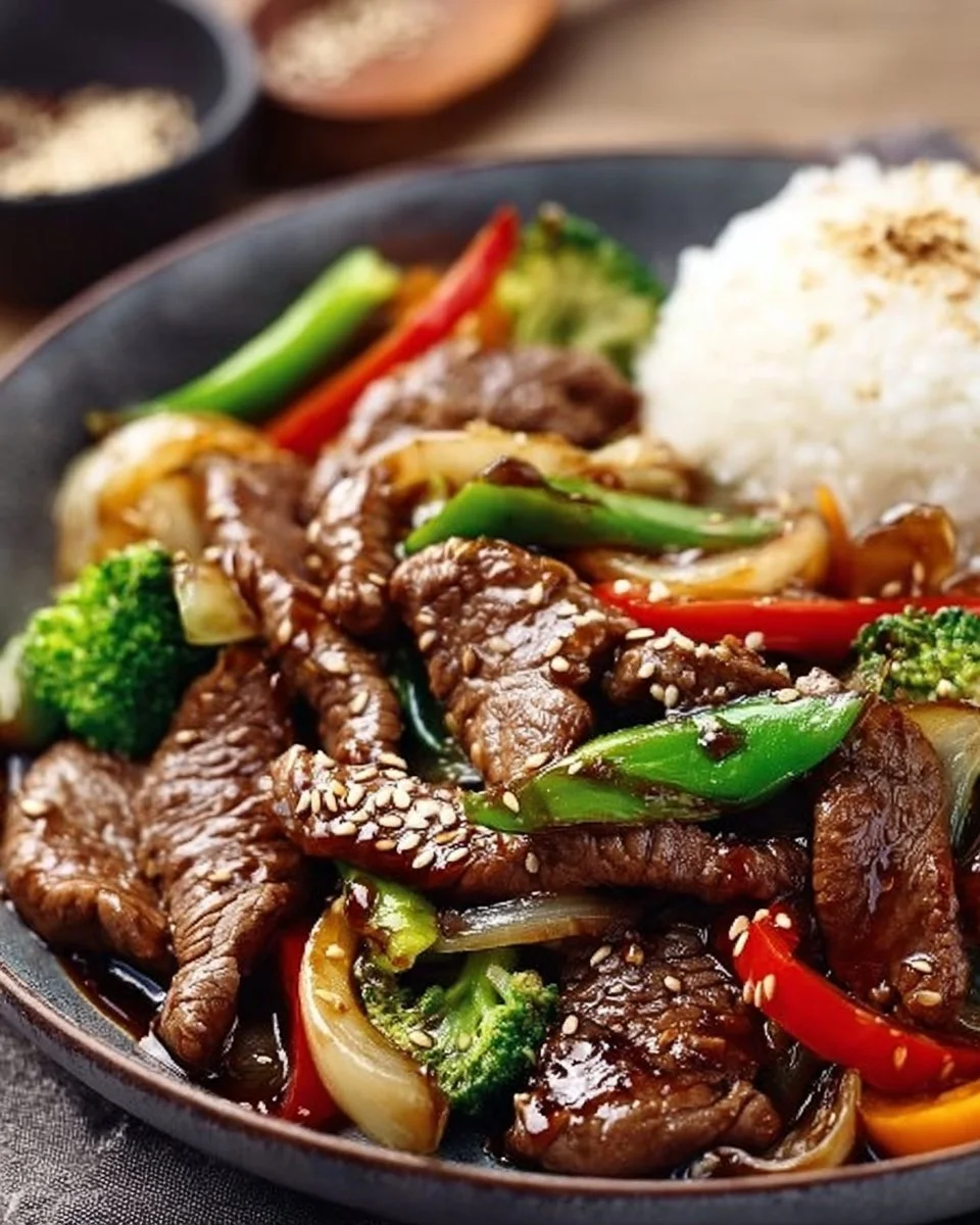 Mongolisches Rindfleisch zubereitet mit frischen Zutaten und Kräutern.
