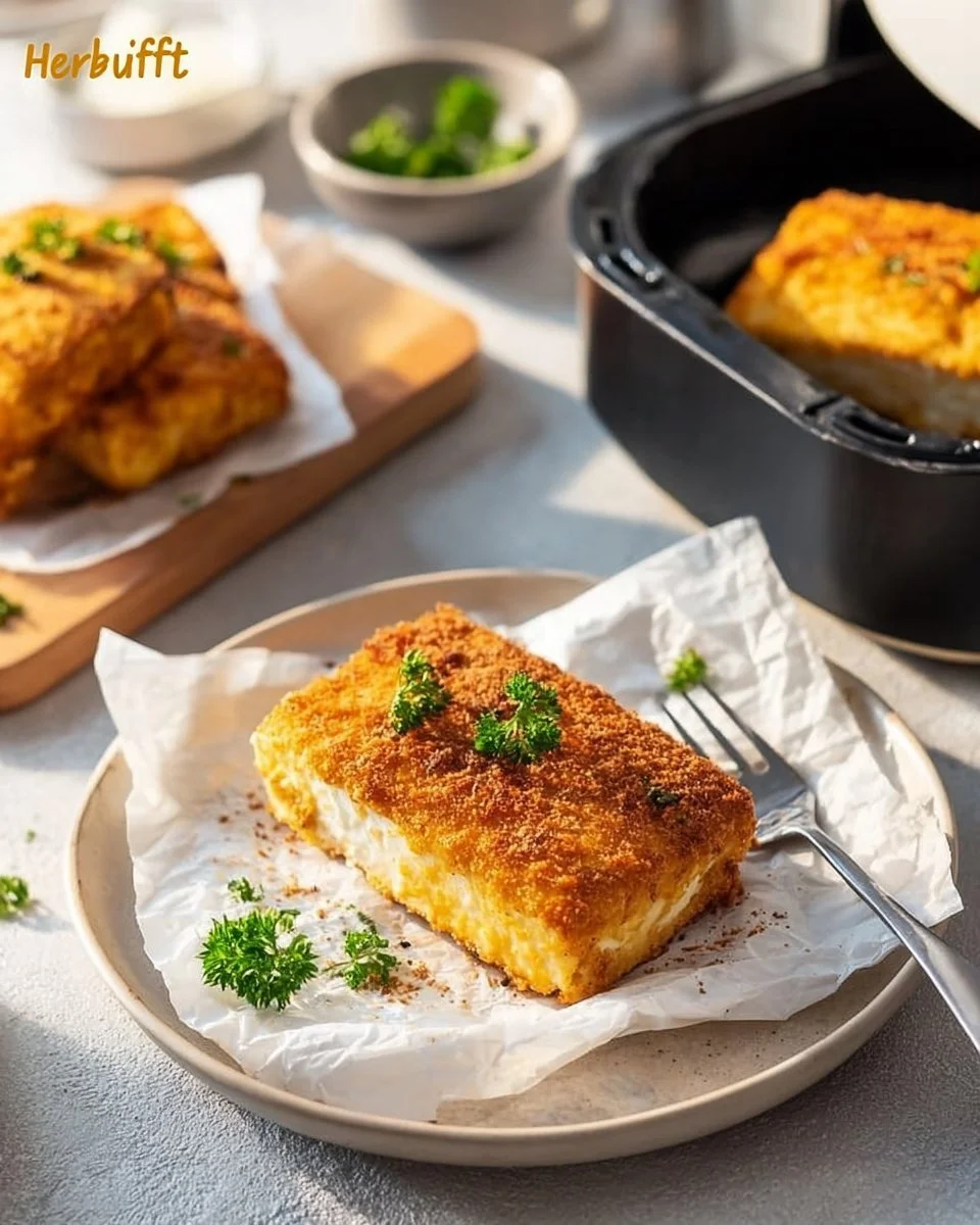 Panierter Feta aus der Heißluftfritteuse knusprig zubereitet