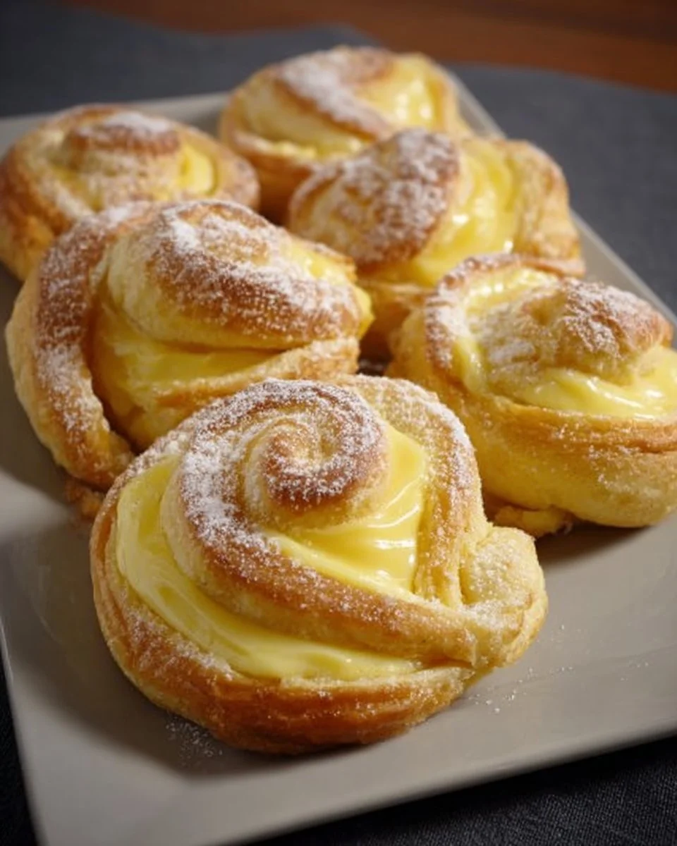 Leckere Puddingschnecken auf einem Teller, frisch gebacken und verzehrfertig.