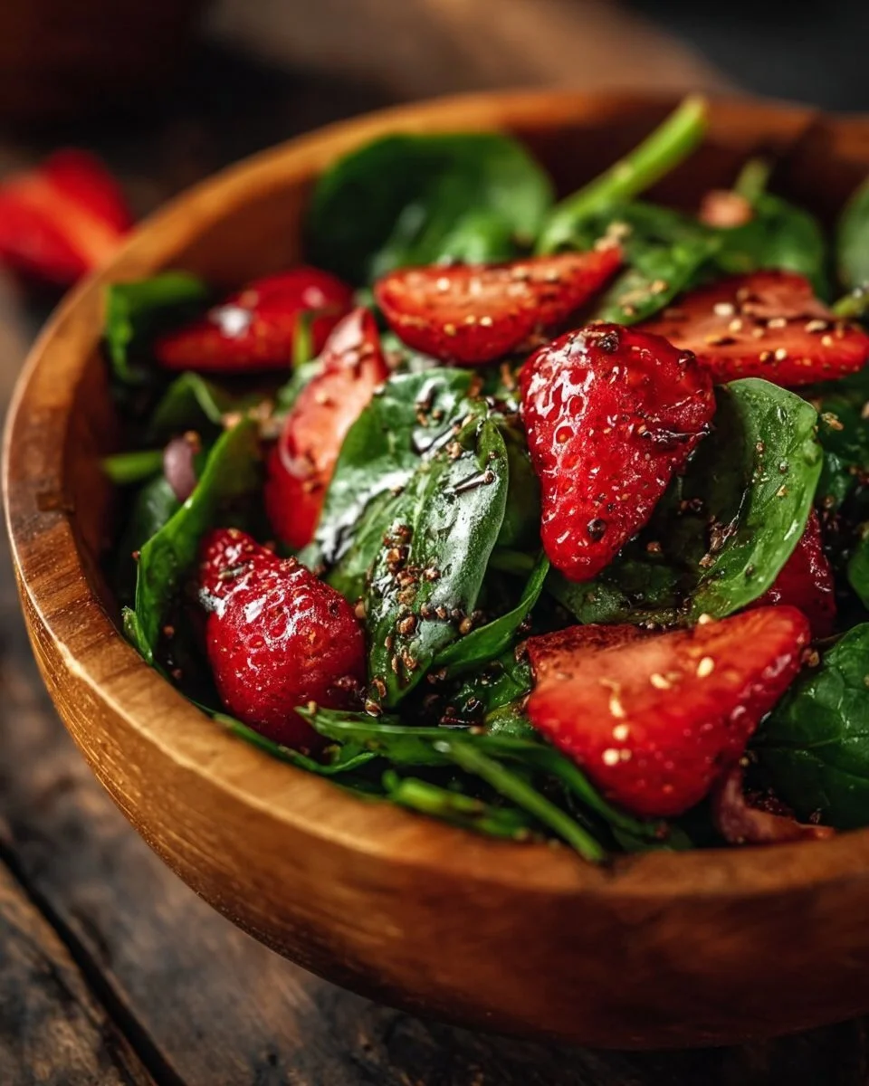 Spinat- und Erdbeersalat mit Erdbeeren und Balsamico-Dressing