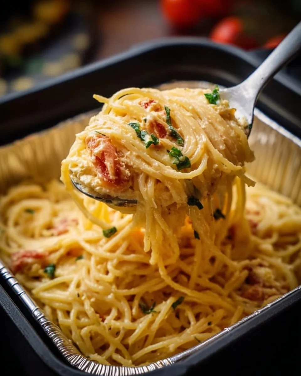 Überbackene Feta-Pasta mit frischem Gemüse und Käse gebacken