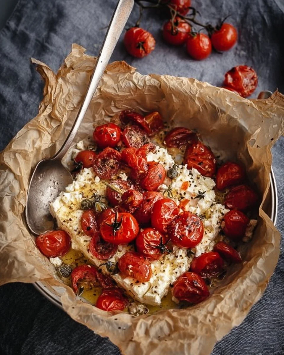 Überbackener Feta im Airfryer mit Tomaten und Zwiebeln