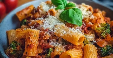 Vegetarischer Nudelauflauf mit frischem Gemüse und Käse überbacken.