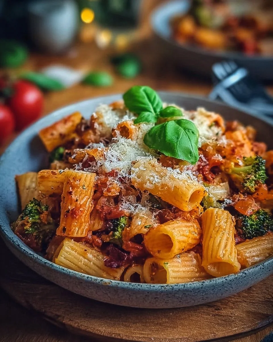 Vegetarischer Nudelauflauf mit frischem Gemüse und Käse überbacken.