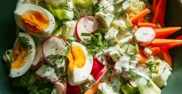 Leckerer vegetarischer Frühlingssalat mit frischen Zutaten