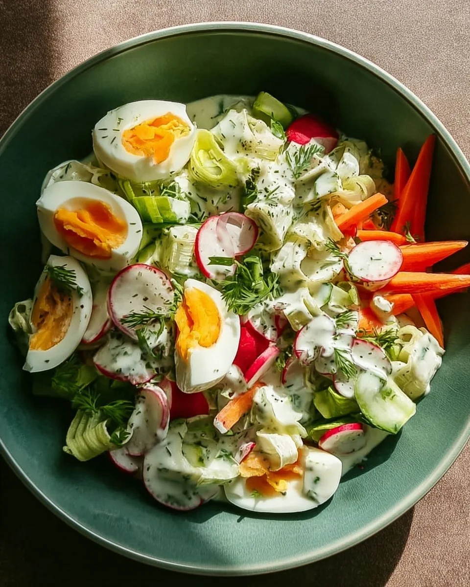 Leckerer vegetarischer Frühlingssalat mit frischen Zutaten