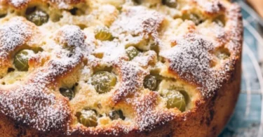 Versunkener Stachelbeerkuchen mit frischen Stachelbeeren